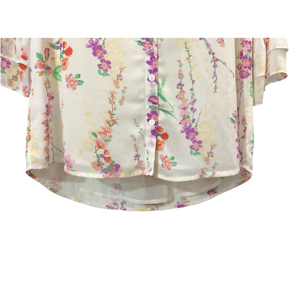 Belle by Kim Gravel Women's Floral Print V-Neck Blouse w/ Flutter Sleeves SZ S - Picture 6 of 9
